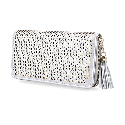 Las Vegas Closeout Deal BY:KY Gray Geometric Pattern Faux Leather Zipper Wallet