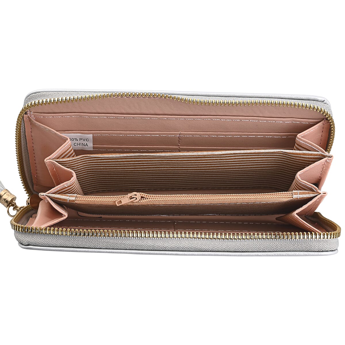 Las Vegas Closeout Deal BY:KY Gray Geometric Pattern Faux Leather Zipper Wallet image number 6