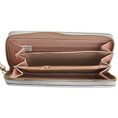 Las Vegas Closeout Deal BY:KY Gray Geometric Pattern Faux Leather Zipper Wallet