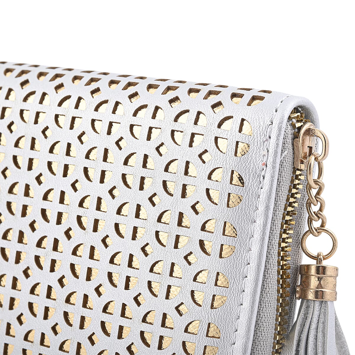 Las Vegas Closeout Deal BY:KY Gray Geometric Pattern Faux Leather Zipper Wallet image number 7