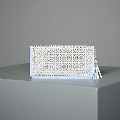 Las Vegas Closeout Deal BY:KY Blue Geometric Pattern Faux Leather Zipper Wallet
