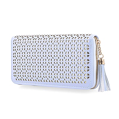 Las Vegas Closeout Deal BY:KY Blue Geometric Pattern Faux Leather Zipper Wallet