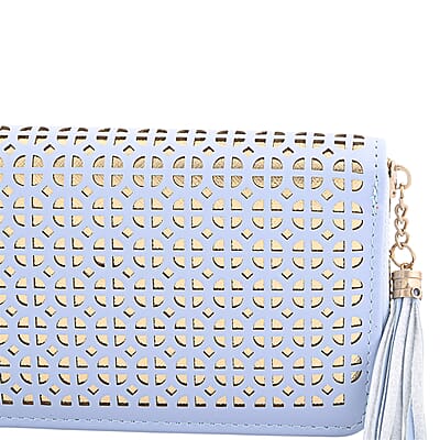 Las Vegas Closeout Deal BY:KY Blue Geometric Pattern Faux Leather Zipper Wallet