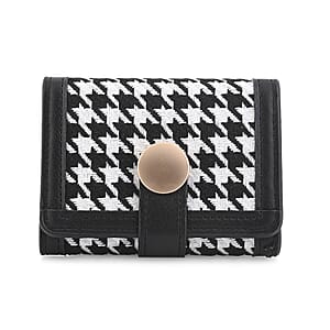 Las Vegas Closeout Deal BY:KY Black Houndstooth Pattern Faux Leather Wallet with Golden Accent