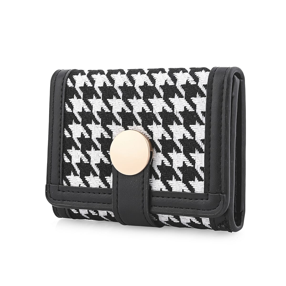 Las Vegas Closeout Deal BY:KY Black Houndstooth Pattern Faux Leather Wallet with Golden Accent image number 3