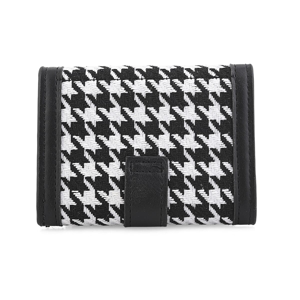 Las Vegas Closeout Deal BY:KY Black Houndstooth Pattern Faux Leather Wallet with Golden Accent image number 5