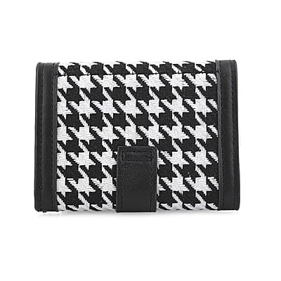 Las Vegas Closeout Deal BY:KY Black Houndstooth Pattern Faux Leather Wallet with Golden Accent