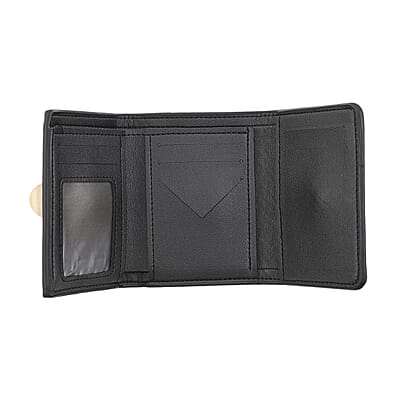 Las Vegas Closeout Deal BY:KY Black Houndstooth Pattern Faux Leather Wallet with Golden Accent