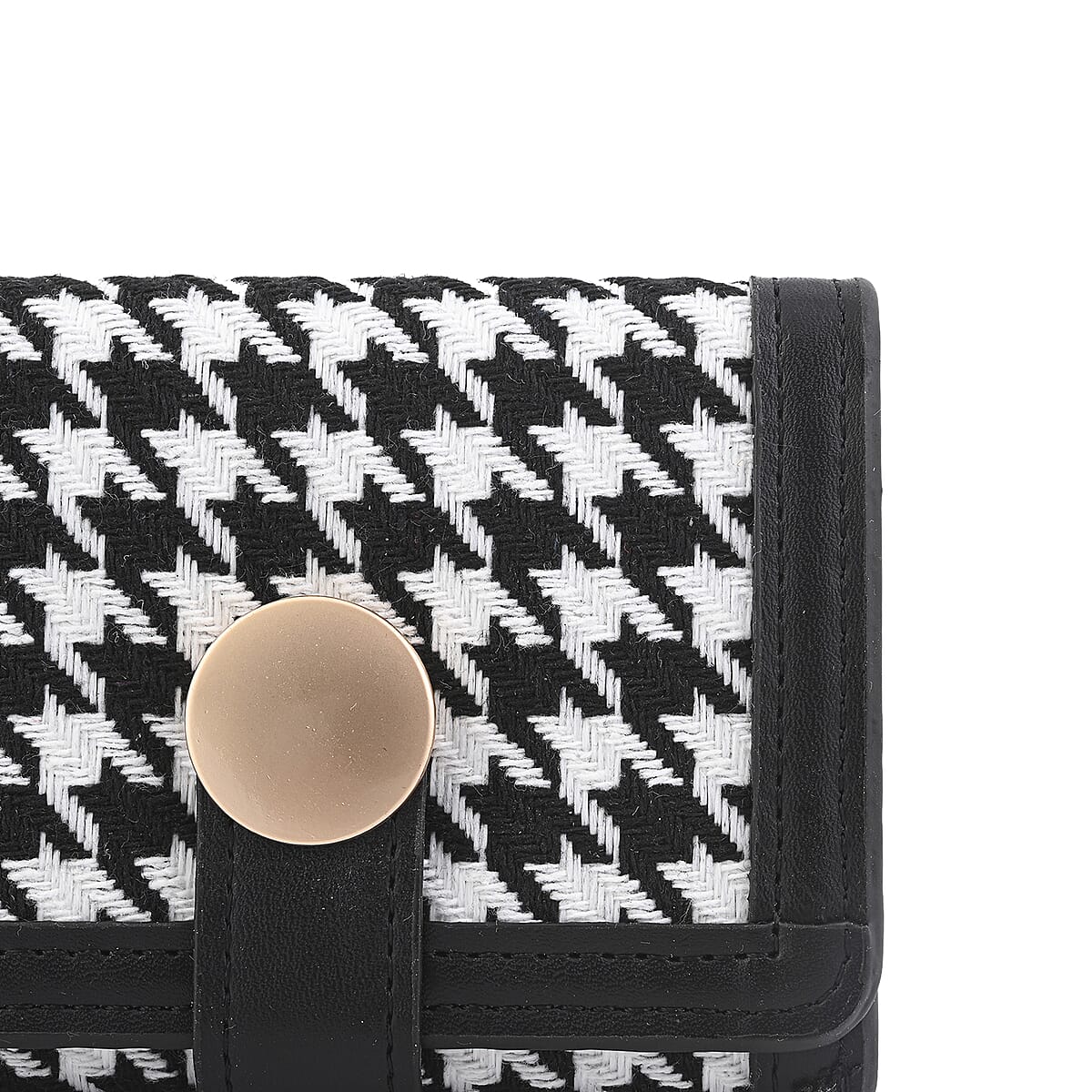 Las Vegas Closeout Deal BY:KY Black Houndstooth Pattern Faux Leather Wallet with Golden Accent image number 7