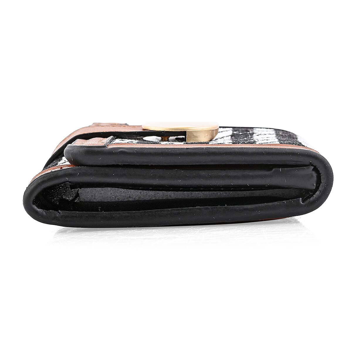 Las Vegas Closeout Deal BY:KY Cognac Houndstooth Pattern Faux Leather Wallet with Golden Accent image number 3