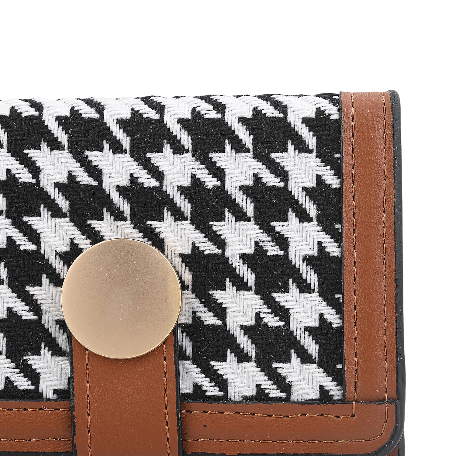 Las Vegas Closeout Deal BY:KY Cognac Houndstooth Pattern Faux Leather Wallet with Golden Accent