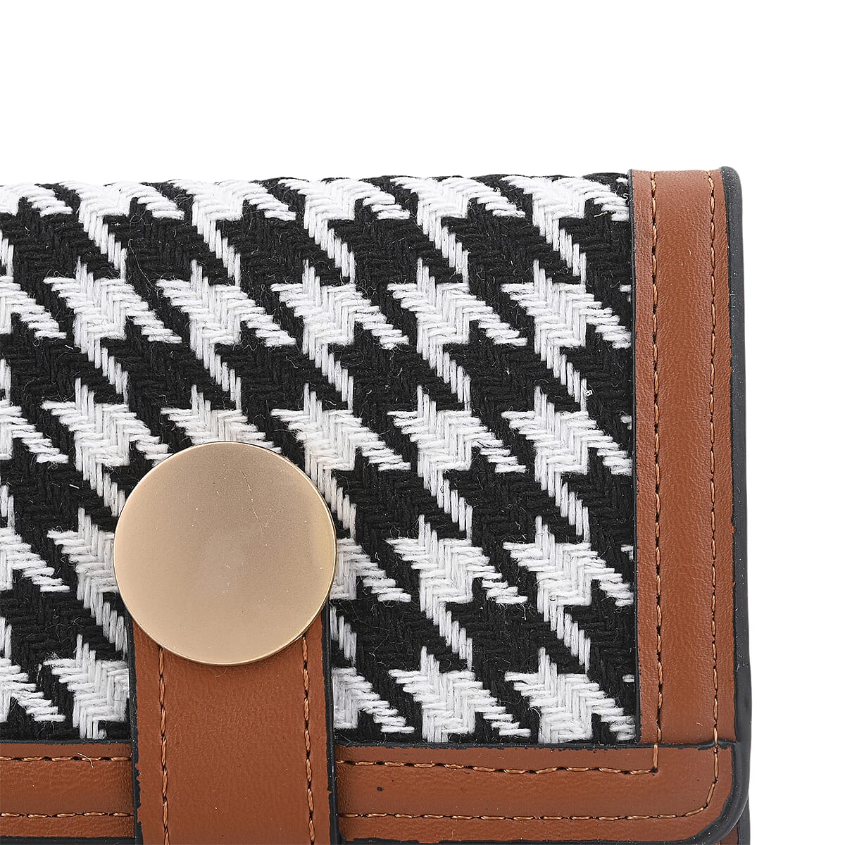 Las Vegas Closeout Deal BY:KY Cognac Houndstooth Pattern Faux Leather Wallet with Golden Accent image number 5