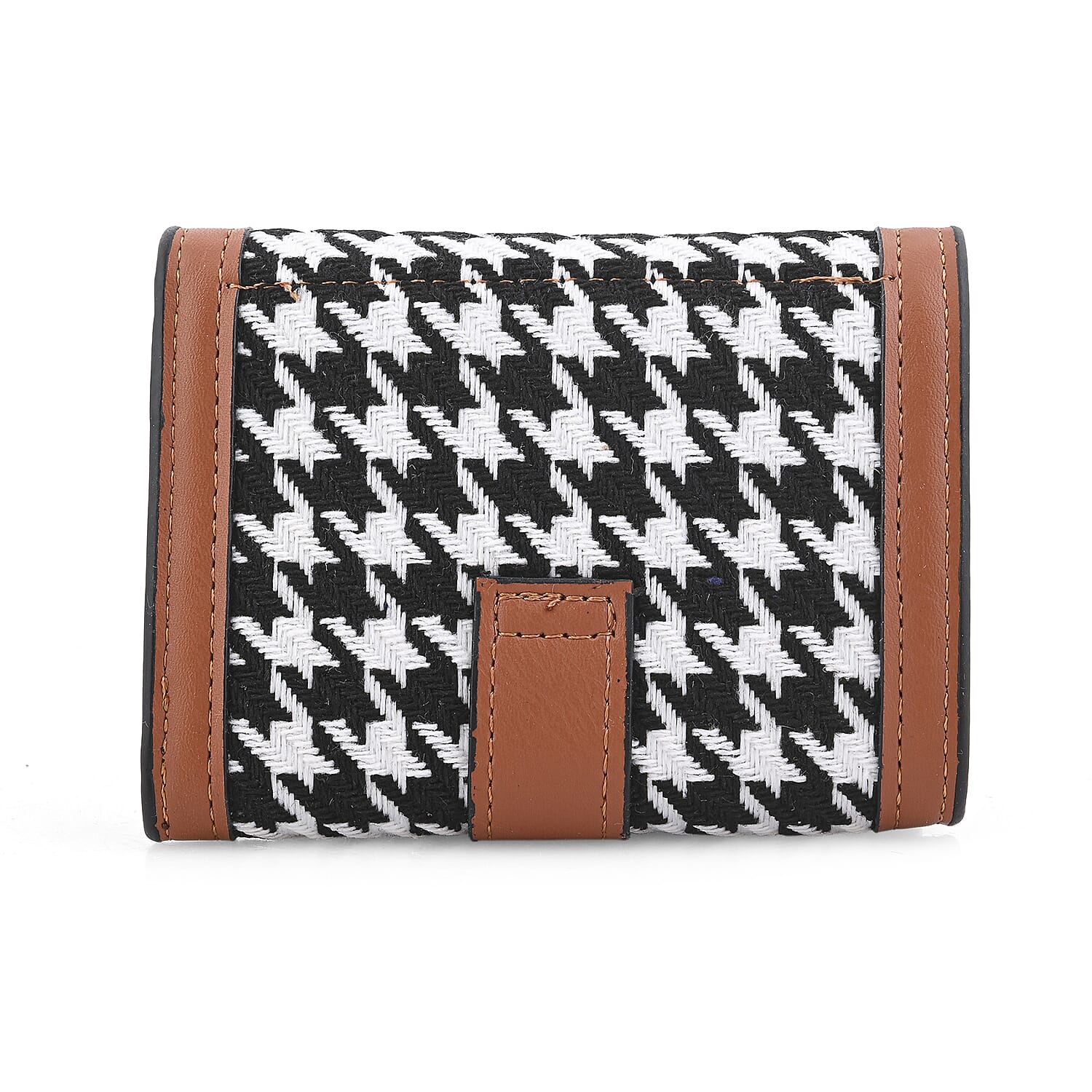 Las Vegas Closeout Deal BY:KY Cognac Houndstooth Pattern Faux Leather Wallet with Golden Accent