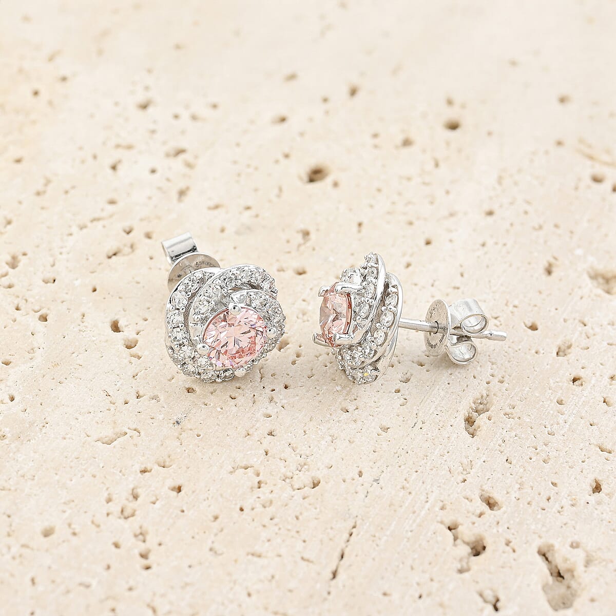 14K White Gold Luxuriant Lab Grown Pink Diamond (IR) and Lab Grown Diamond (VS) Earrings 1.50 ctw image number 1
