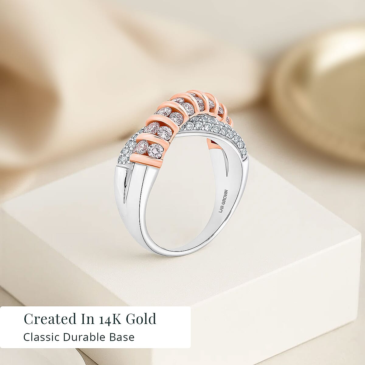 14K White and Rose Gold Luxuriant Lab Grown Pink Diamond (IR) and Lab Grown Diamond (VS) Ring (Size 9.0) 1.33 ctw image number 2