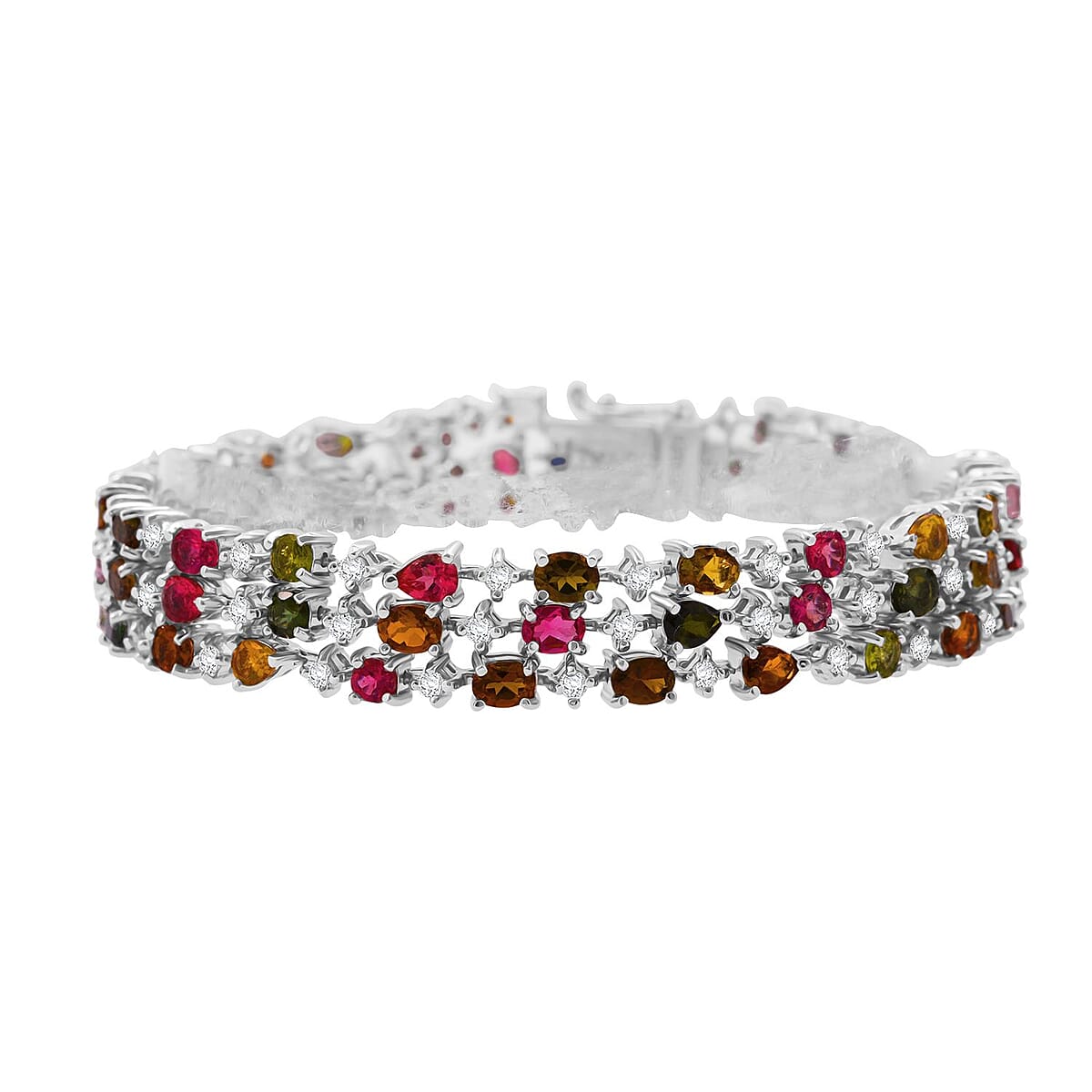 GP Italian Garden Collection Multi-Tourmaline and Multi Gemstone 12.85 ctw Bracelet in Rhodium Over Sterling Silve (7.25 In) image number 0