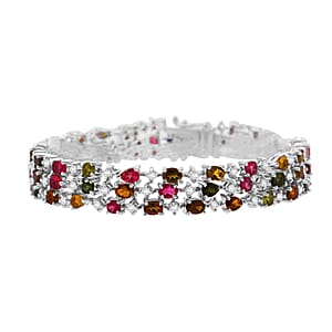 GP Italian Garden Collection Multi-Tourmaline and Multi Gemstone 12.85 ctw Bracelet in Rhodium Over Sterling Silve (7.25 In)