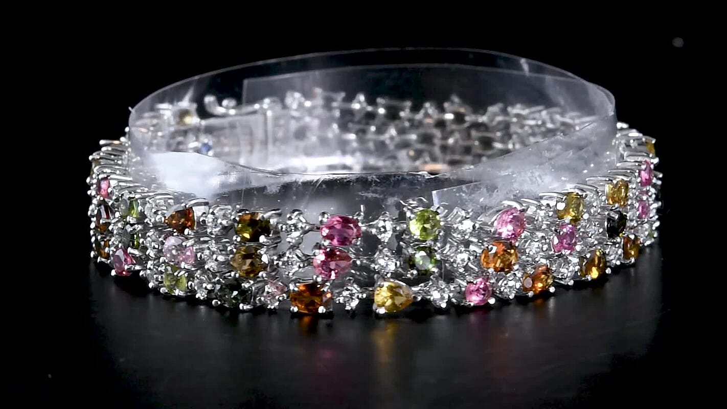 GP Multi-Tourmaline, Multi Gemstone Bracelet in Rhodium Over Sterling Silver (6.50 In) 11.90 ctw