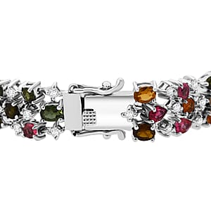 GP Italian Garden Collection Multi-Tourmaline and Multi Gemstone 12.85 ctw Bracelet in Rhodium Over Sterling Silve (7.25 In)