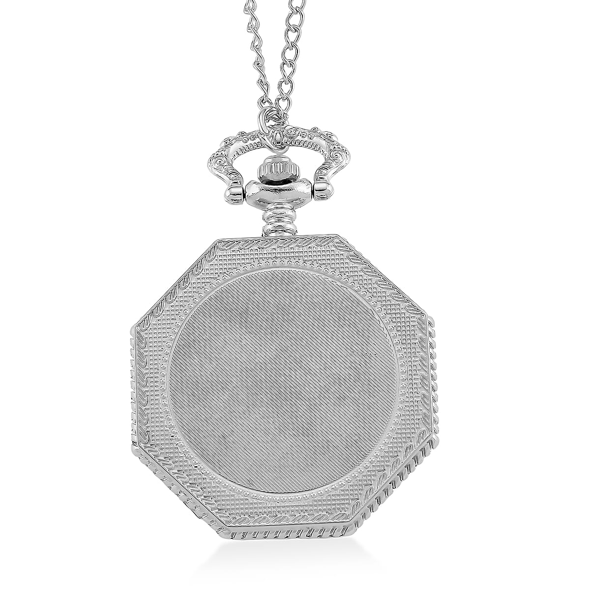 Strada Japanese Movement Roman Numeral Pocket Watch with Chain (36 Inches) in Silvertone image number 4