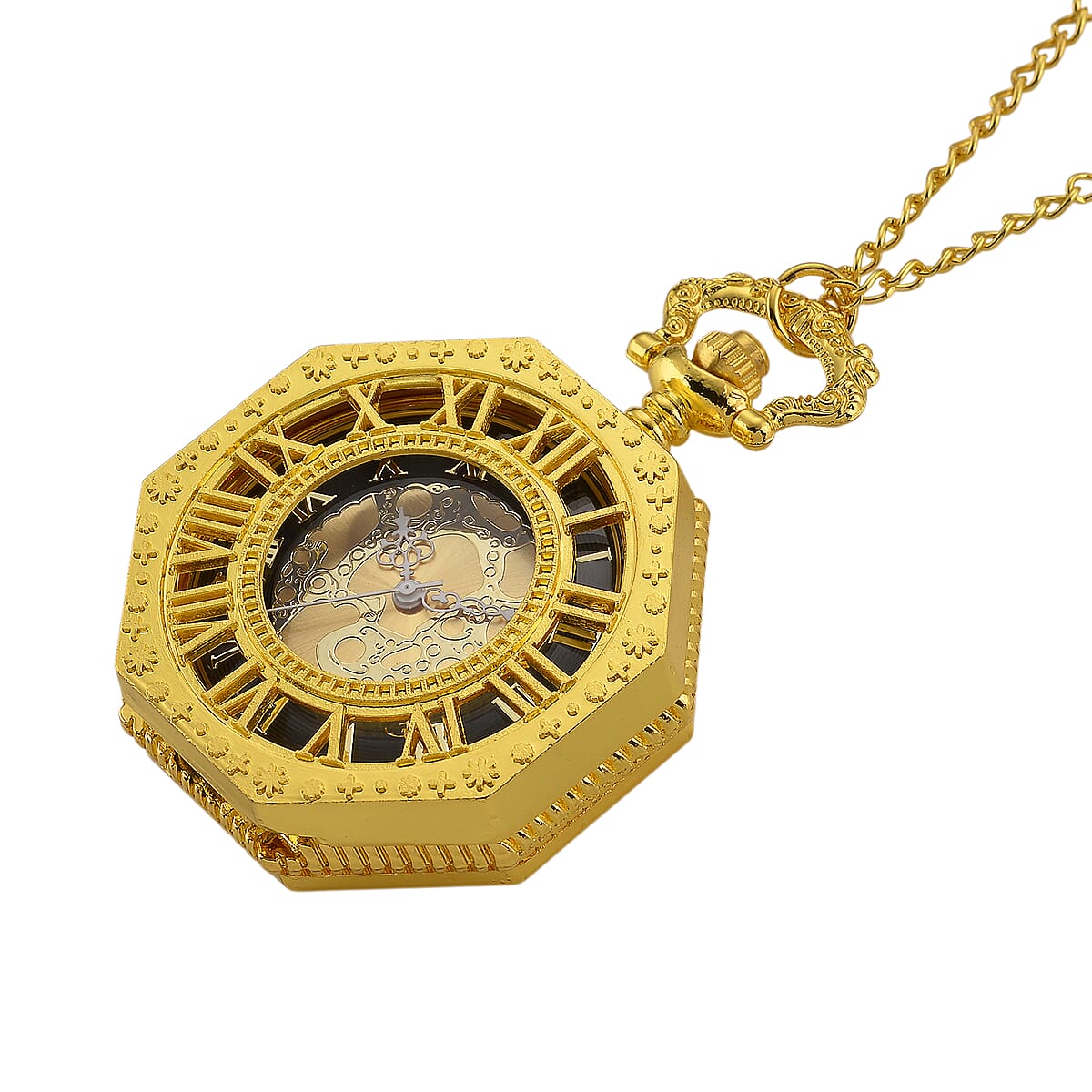 Strada Japanese Movement Roman Numeral Pocket Watch with Chain (36 Inches) in Goldtone image number 3