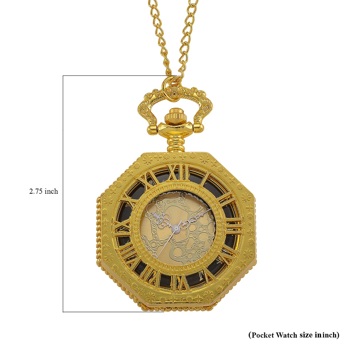 Strada Japanese Movement Roman Numeral Pocket Watch with Chain (36 Inches) in Goldtone image number 7