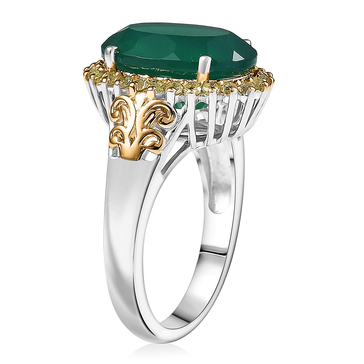 EverTrue Verde Onyx, Hebei Peridot Ring 18K YG Plated and Platinum Bond (Size 10.0) 5.50 ctw image number 3