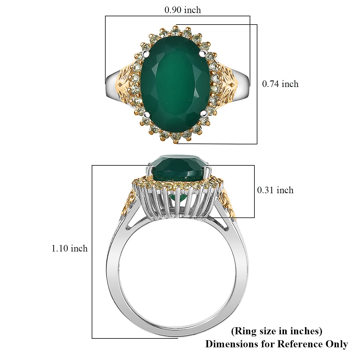EverTrue Verde Onyx, Hebei Peridot Ring in 18K YG Plated and Platinum Bond 5.50 ctw (Size 10.0)