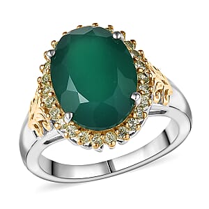 EverTrue Verde Onyx, Hebei Peridot Ring 18K YG Plated and Platinum Bond (Size 10.0) 5.50 ctw