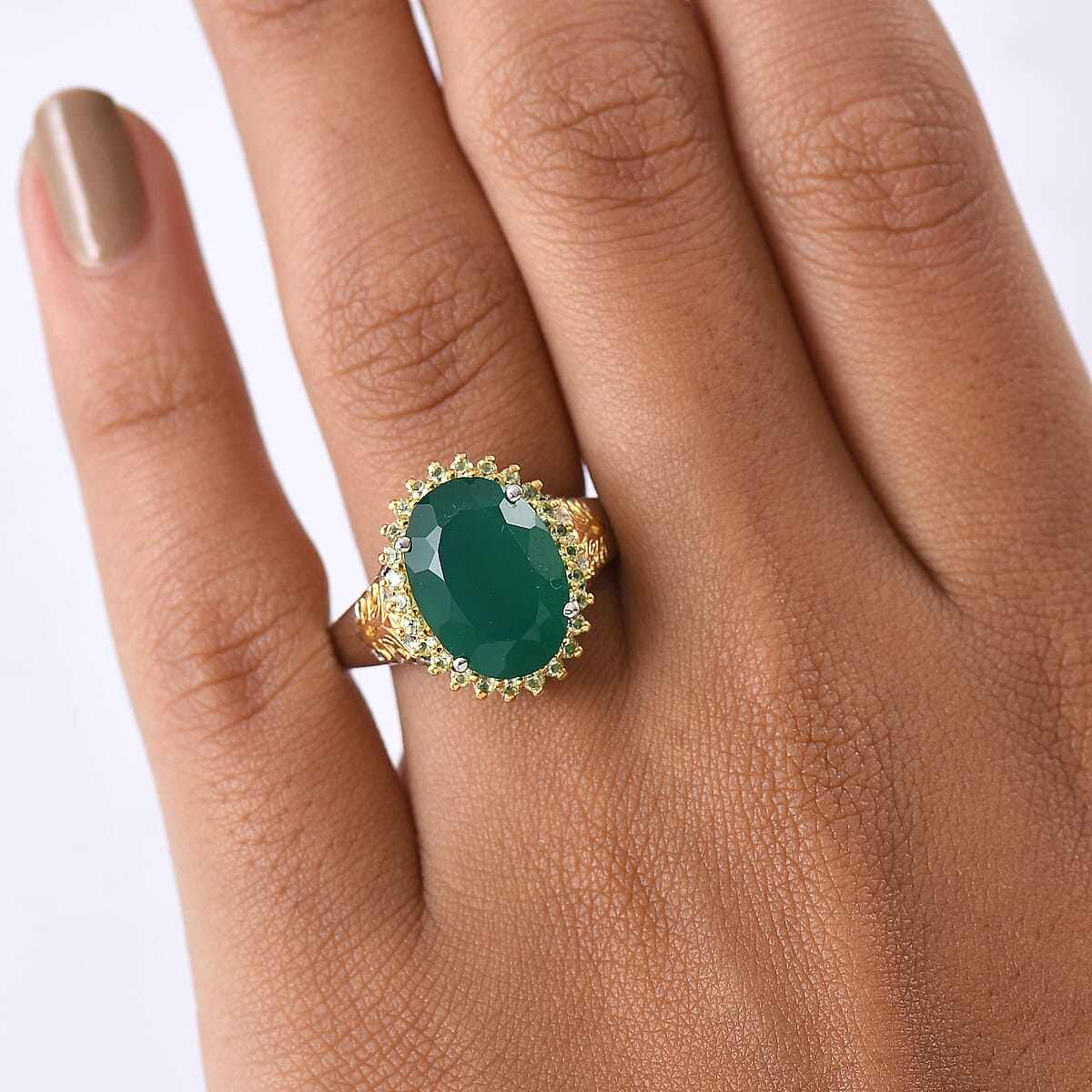 EverTrue Verde Onyx and Hebei Peridot 5.50 ctw Ring 18K YG Plated and Platinum Bond (Size 7.0) image number 2