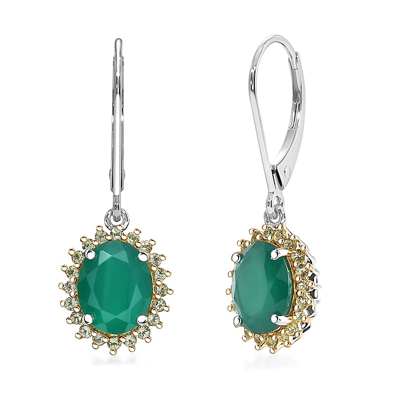 EverTrue Verde Onyx and Hebei Peridot 5.50 ctw Earrings in 18K YG Plated and Platinum Bond
