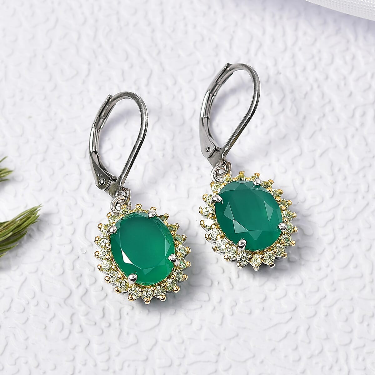 EverTrue Verde Onyx and Hebei Peridot 5.50 ctw Earrings in 18K YG Plated and Platinum Bond image number 1