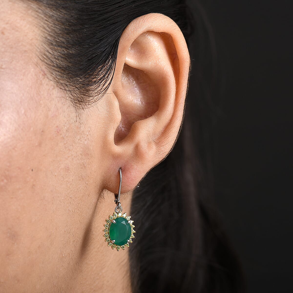 EverTrue Verde Onyx and Hebei Peridot 5.50 ctw Earrings in 18K YG Plated and Platinum Bond image number 2