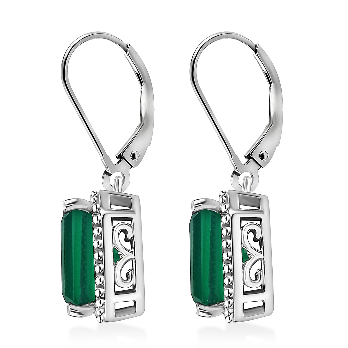 EverTrue Green Onyx 6.30 ctw Earrings in Platinum Bond image number 3