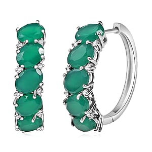 EverTrue Green Onyx and White Zircon 11.90 ctw Earrings in Platinum Bond