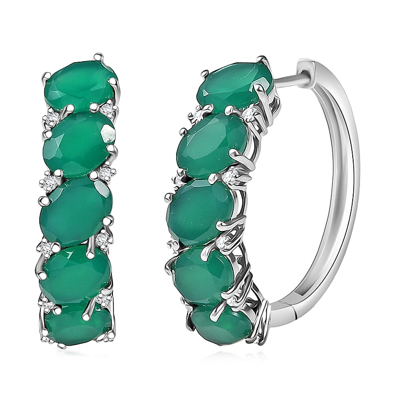 EverTrue Verde Onyx, White Zircon Earrings in Platinum Bond 11.90 ctw