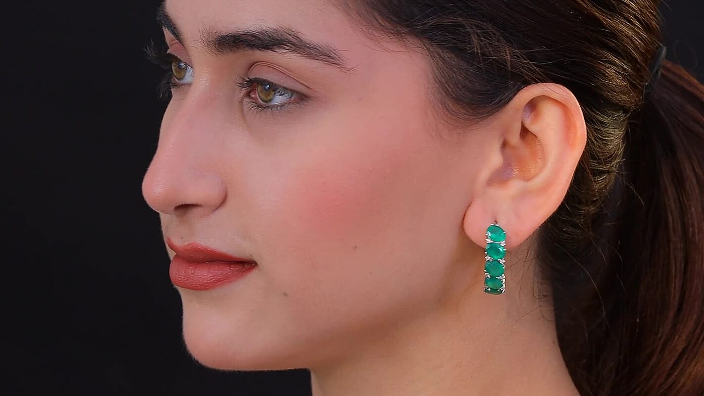 EverTrue Verde Onyx, White Zircon Earrings in Platinum Bond 11.90 ctw