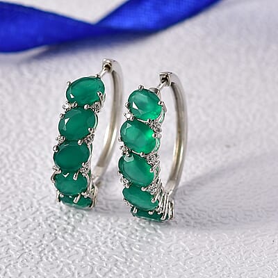 EverTrue Verde Onyx, White Zircon Earrings in Platinum Bond 11.90 ctw