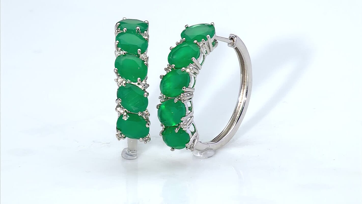 EverTrue Verde Onyx, White Zircon Earrings in Platinum Bond 11.90 ctw