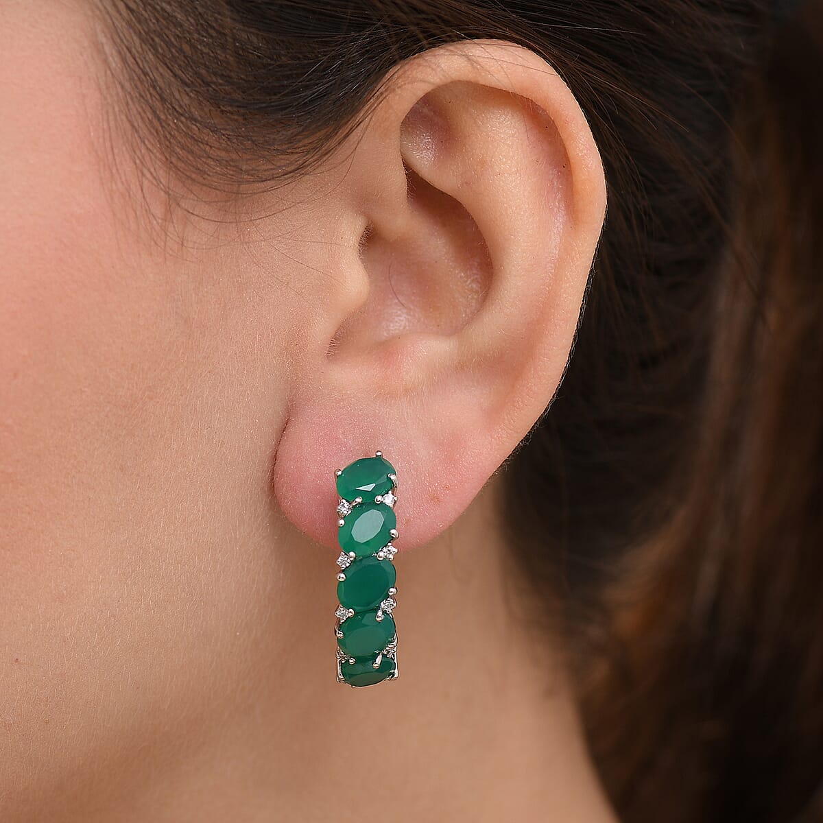 EverTrue Green Onyx and White Zircon 11.90 ctw Earrings in Platinum Bond image number 2