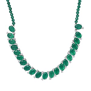 EverTrue Verde Onyx and White Zircon 31.65 ctw Necklace in Platinum Bond 18-20 Inches