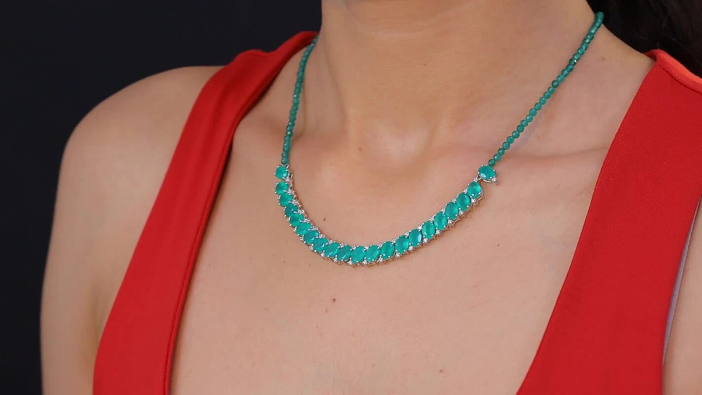 EverTrue Verde Onyx, White Zircon Necklace in Platinum Bond 31.65 ctw (18-20 Inches)