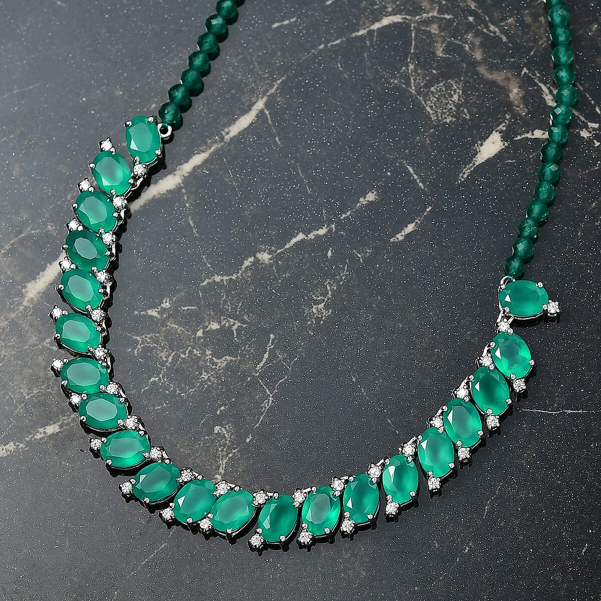 EverTrue Verde Onyx and White Zircon 31.65 ctw Necklace in Platinum Bond 18-20 Inches image number 1