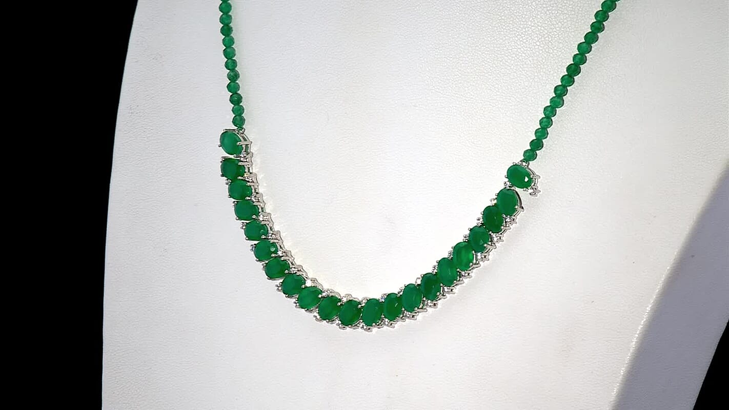 EverTrue Verde Onyx, White Zircon Necklace in Platinum Bond 31.65 ctw (18-20 Inches)