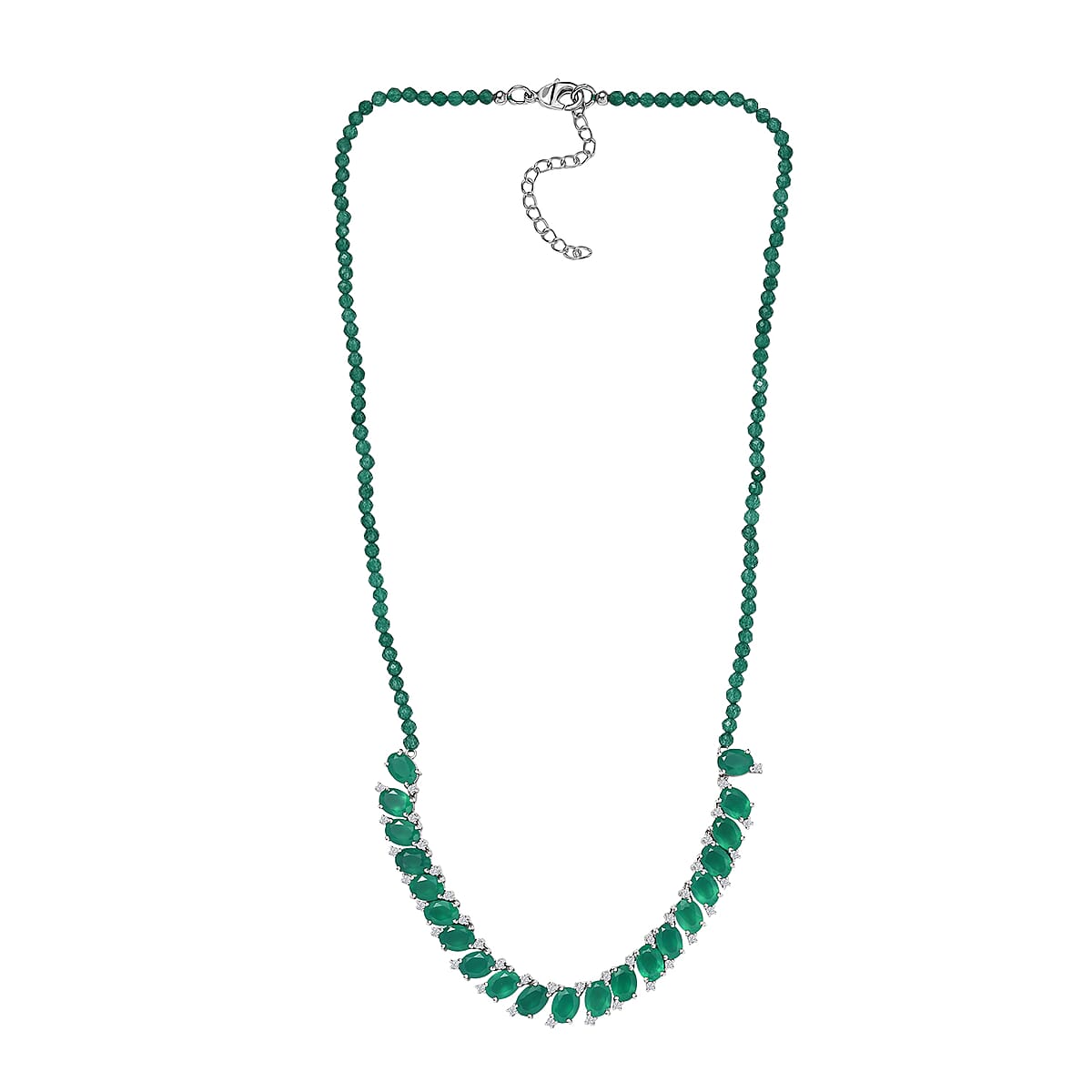 EverTrue Verde Onyx and White Zircon 31.65 ctw Necklace in Platinum Bond 18-20 Inches image number 3