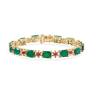 EverTrue Verde Onyx, Synthetic Ruby Bracelet in 18K YG Plated (7.25 In) 19.20 ctw