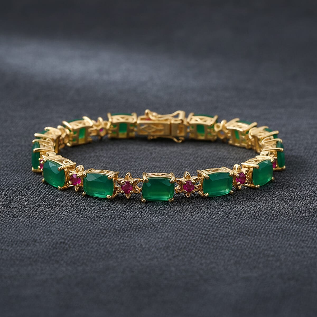 EverTrue Verde Onyx, Synthetic Ruby Bracelet in 18K YG Plated (7.25 In) 19.20 ctw image number 1