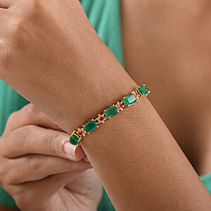 EverTrue Verde Onyx and Lab Created Ruby 19.20 ctw Bloom Link Bracelet in 18K Yellow Gold Plated (7.25 In)