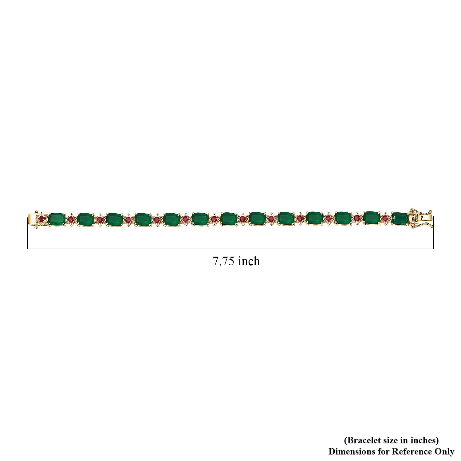 EverTrue Verde Onyx and Lab Created Ruby 19.20 ctw Bloom Link Bracelet in 18K Yellow Gold Plated (7.25 In)
