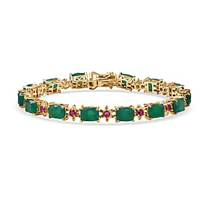 EverTrue Verde Onyx, Synthetic Ruby Bracelet in 18K YG Plated (7.25 In) 19.20 ctw